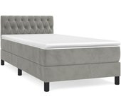 Cama con somier tapizado y colchón de terciopelo gris claro 90x190 cm