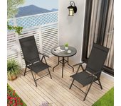 Juego 2 sillas comedor plegable patio exterior respaldo alto ajustable reclinable jardín piscina camping negro csw98042