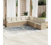 Conjunto de muebles de jardín de ratán beige de 9 piezas con cojines vidaxl