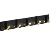 Perchero de pared con 6 ganchos, perchero de baño plegable moderno negro dorado, toallero que ahorra espacio para colgar abrigos, sombreros, bufandas
