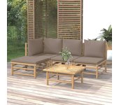 Vidaxl set de muebles de jardín 5 piezas bambú y cojines gris taupé
