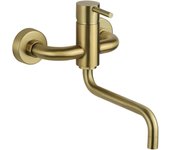 Mezclador fregadero cocina de pared en acero inoxidable color pvd dorado cepillado caño regulable pollini ap2071c - pvd de oro cepillado
