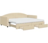 Sofá cama nido con cajones tela color crema 90x200 cm