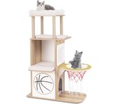 Árbol para gatos de 120 cm, torre de gato temática deportiva de 5 capas con 2 condominios, perchas, hamaca, postes de rascado, cojines desmontables y