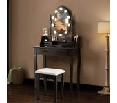 Costway tocador de maquillaje con taburete,espejo giratorio 360 ° y 10 bombillas led mesa de cosmético con 4 cajones y tapa extraíble para dormitorio