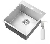 Auralum max fregadero cocina 1 bandeja 44*49*20cm,inoxidable 304 con filtro de drenaje/distribuidor de jabón, fregadero empotrado/de colocar,plata