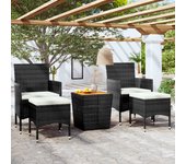 Mesa y sillas jardín 5 piezas | conjunto de jardín de ocio | set de comedor de jardín ratán sintético madera acacia negro cfw116027