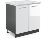 Vicco armario bajo para fregadero fame-line, blanco alto brillo, 80 cm , et mármol