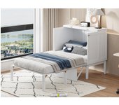 Cama abatible de madera 90x200 cm - con somier - blanco