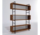 Librería de estilo industrial en madera de nogal y metal negro vetal 140 cm