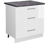 Vicco mueble bajo de cocina fame-line, blanco alto brillo, 80 cm con 3 cajones, et antracita