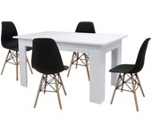 Pack mesa de comedor o cocina blanco + 4 sillas estilo nordico negro