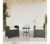 Vidaxl sillones reclinable jardín cojines 2 uds ratán sintético negro