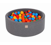 Meowbaby piscina de bolas, round seca para niños, gris oscuro : amarillo/rojo/verde oscuro/naranja/azul, 200 pcs, 90x30cm