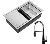 Cecipa max 70×44cm fregadero 1 lavabo encastrable cepillado con escurridor y lavabo + mezclador de cocina con resorte y 3 modos de salida de agua