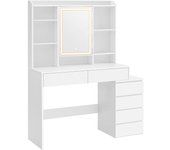 Tocador moderno blanco nube con luces led ajustables, mesa de maquillaje con espejo y estantes ajustables