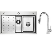 Cecipa max fregadero de inox 70×45×cm con escurridor, lavabo y dispensador de jabón + grifo con ducha extraíble, 3 modos de salida de agua,cepillado