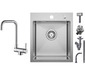 Cecipa max 1 lavabo fregadero 40 × 45 cm fregadero cepillado 1 seno + grifo de cocina plegable mezclador de fregadero de inox frente a ventana