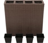Jardinera alta con 4 macetas ratán sintético marrón