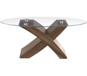 Mesa de centro ovalada con tapa de cristal y base efecto madera marrón 110x59 cm 45h