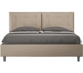 Cama doble annalisa símil piel gris tórtola con contenedor doble elevado tapizado