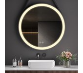 S'afielina espejo de baño led redondo de 70 cm con interruptor de luz táctil de 3 colores