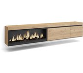 Amueblate online, mueble tv, televisión, muebles de salón, almacenaje, para tv gran formato, chimenea eléctrica, colgado, suspendido, roble