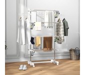 Secador de ropa móvil plegable 142x55x172 cm con ruedas, 4 niveles, alitas laterales y función de bloqueo, blanco