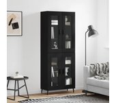 Aparador alto | aparador de comedor | armario de cocina madera contrachapada negro 69,5x34x180 cm cfw42443