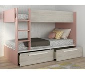 Litera 2 x 90 x 200 cm - 2 cajones - rosa, natural y blanco tinoli