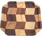 Bandeja de madera con diseño de cuadrícula, plato para servir de madera para ensalada de frutas, pan, cuenco, vajilla de cocina (20 x 20, nogal negro