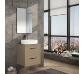 Mueble de baño suspendido con tapa y lavabo cerámico y espejo | 90 cm | 2 cajones con cierre amortiguado y organizador | beig verdoso.