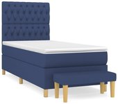 Cama somier tapizada con colchón de tela azul 90x200 cm