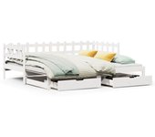 Cama para adulto | cama individual | sofá cama nido con cajones madera maciza pino blanca 90x200 cm cfw13425
