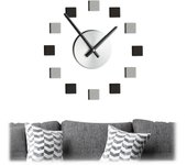 Relaxdays reloj pared diy, para pegar, cuadrados como números, moderno, tamaño variable, para salón, plata/negro/gris