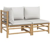 Set de muebles de jardín 2 piezas bambú y cojines gris claro