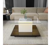 Mesa de centro móvil con ruedas giratorias - 80 x 80 x 40 cm - vidrio y tableros de partículas - led - blanco y negro