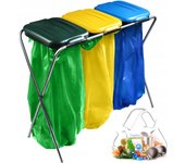 Kadax soporte triple para bolsa de basura con tapa de plástico para bolsa de basura de 120 l verde/amarillo/azul
