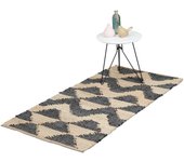 Relaxdays alfombra pasillo rectangular, zigzag, 70x140 cm, algodón y yute, antideslizante, tejida a mano, negro y beige