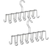 Relaxdays corbatero set 2 unidades, 14 ganchos, percha cinturones y corbatas, metal, plateado