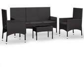 Juego de jardín con cojines 4 piezas | conjunto de comedor | conjunto de descanso ratán sintético negro cfw670541