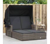 Tumbona doble vidaxl con dosel y cojines de mimbre de resina gris