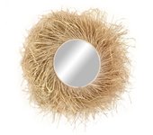 Espejo redondo decorativo de rafia natural, fibras naturales, mimbre y ratán, estilo étnico - mirror raffia sauvage 80cm