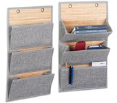 2 bolsas colgantes, organizadoras, almacenaje, para pared, armario y puerta, bambú, 3 compartimentos, gris