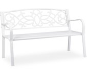 Relaxdays banco jardín, nostálgico, 2 plazas, resistente a la intemperie, hierro fundido y acero, 78x124,5x58cm, blanco