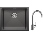 Cecipa max fregadero de cocina fregadero de acero inoxidable de 1 seno 50*44 cm negro antracita + mezclador de cocina de acero inoxidable cepillado
