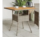 Mesa de jardín y tablero de madera de acacia trenzada de resina gris
