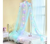 Mosquitera decorativa para habitación infantil, cortina de cama luminosa con estrellas y mariposas, verde claro, 60 x 250 x 850 cm (una puerta)