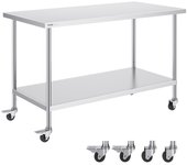 Vevor mesa trabajo acero inoxidable 76,2x152,4x95,5 cm, mesa preparación alimentos con ruedas,3 niveles de altura regulables, unidad de almacenamiento