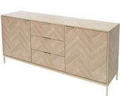 Mesa de centro aspecto roble estilo moderno con dibujo de espigna auxiliar café